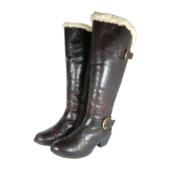 Born Women's Gita US8M Distress Brown Leather Wide Calf Shearling Riding Boots - Picture 1 of 16